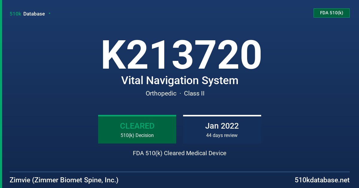K213720 Vital Navigation System FDA 510(k) Cleared Medical Device