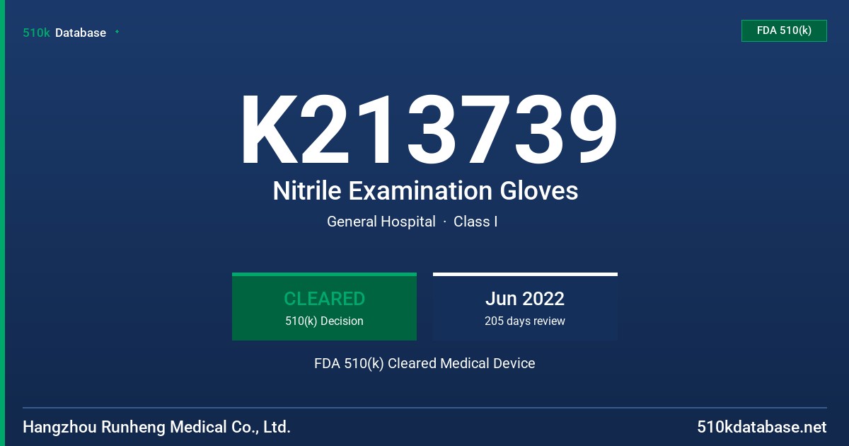 K213739 Nitrile Examination Gloves FDA 510(k) Cleared Medical Device