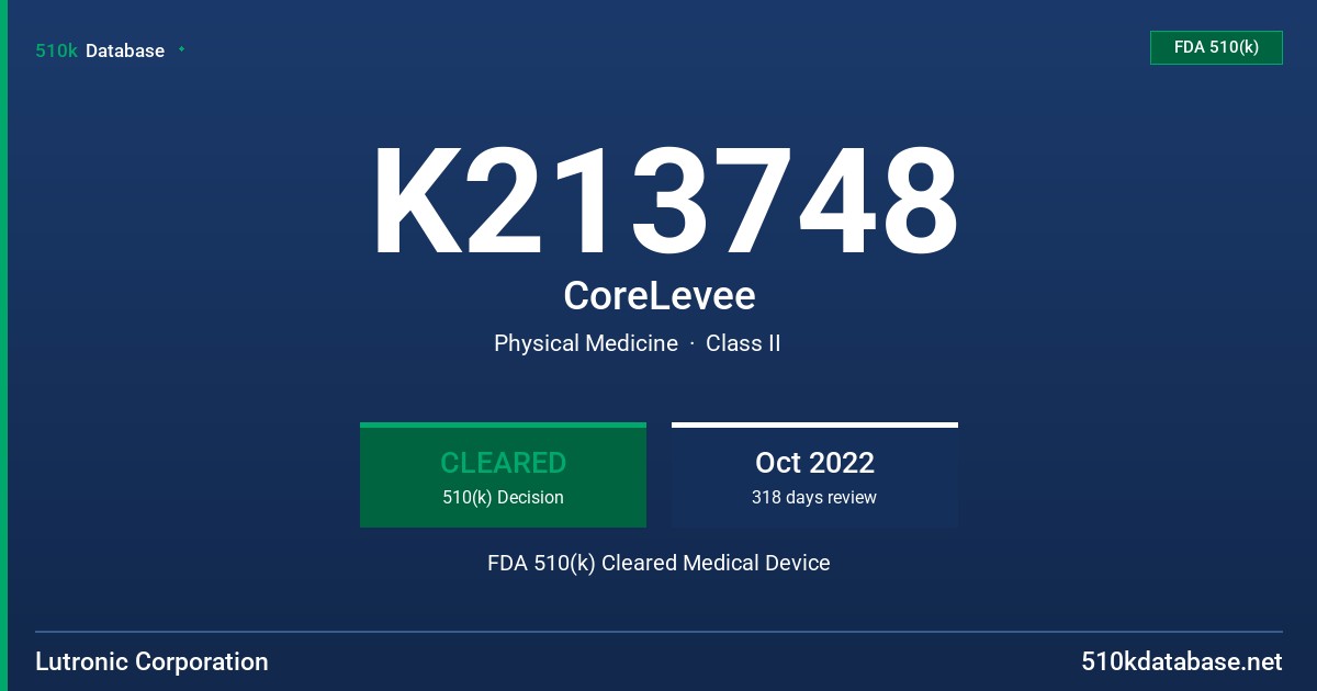 K213748 CoreLevee FDA 510(k) Cleared Medical Device