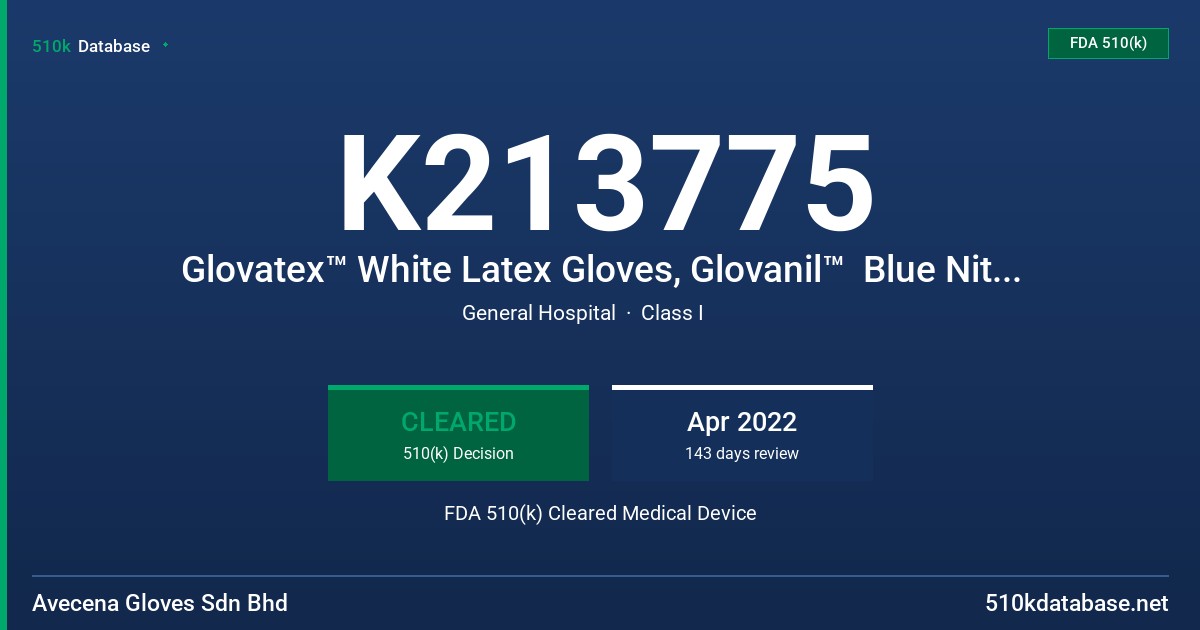 K213775 Glovatex™ White Latex Gloves, Glovanil™  Blue Nitrile Gloves FDA 510(k) Cleared Medical Device