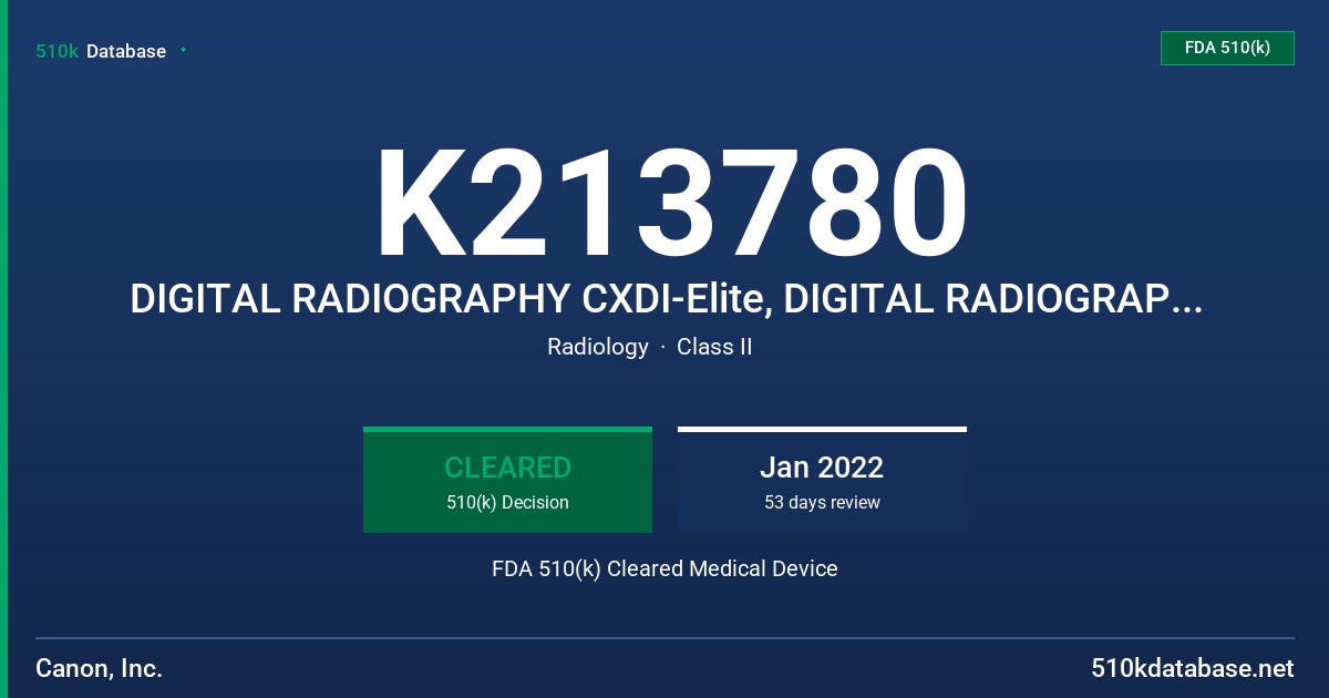 K213780 DIGITAL RADIOGRAPHY CXDI-Elite, DIGITAL RADIOGRAPHY E1 FDA 510(k) Cleared Medical Device