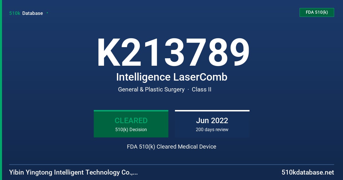 K213789 Intelligence LaserComb FDA 510(k) Cleared Medical Device