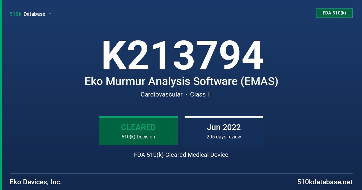 K213794 Eko Murmur Analysis Software (EMAS) FDA 510(k) Cleared Medical Device
