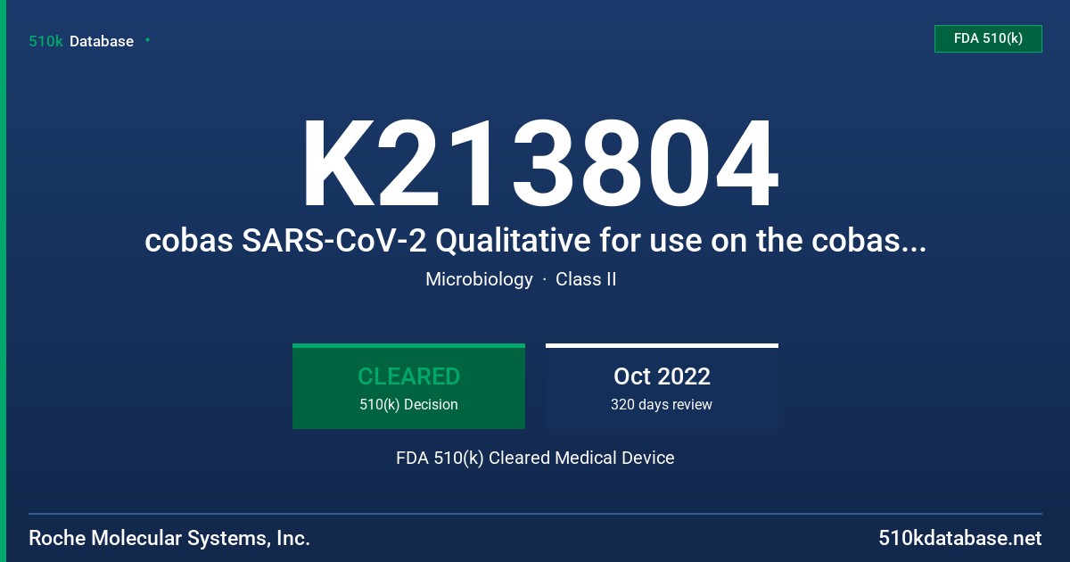 K213804 cobas SARS-CoV-2 Qualitative for use on the cobas 6800/8800 Systems FDA 510(k) Cleared Medical Device