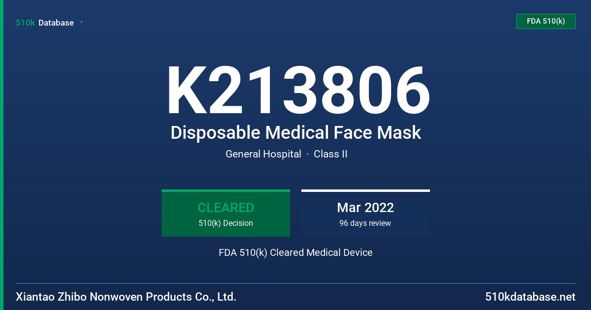 K213806 Disposable Medical Face Mask FDA 510(k) Cleared Medical Device