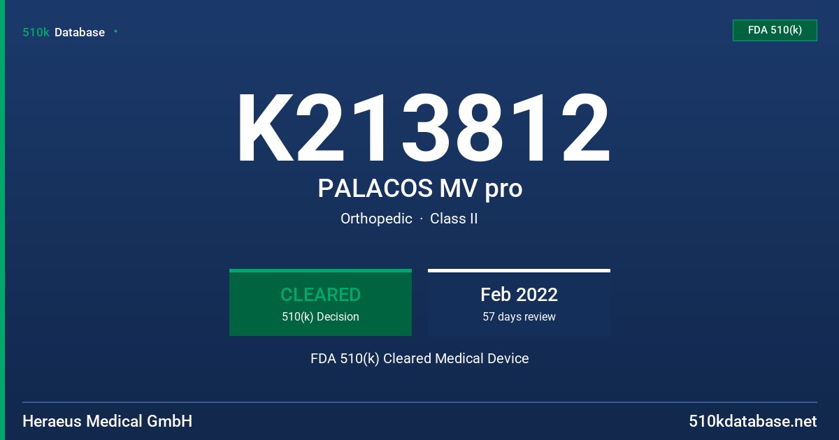 K213812 PALACOS MV pro FDA 510(k) Cleared Medical Device