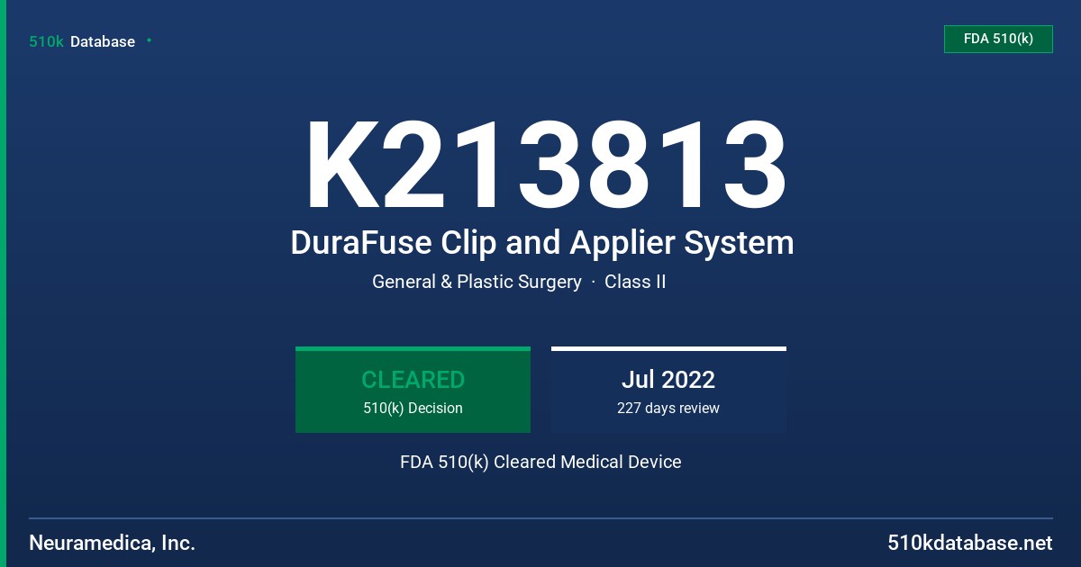 K213813 DuraFuse Clip and Applier System FDA 510(k) Cleared Medical Device
