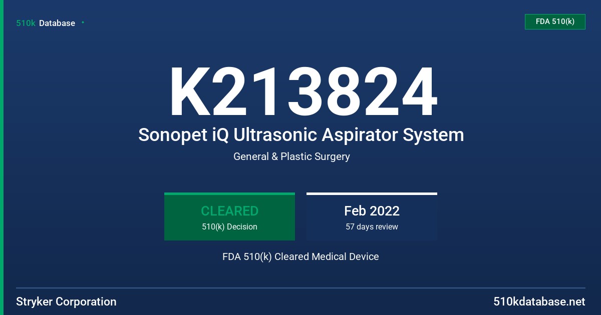 K213824 Sonopet iQ Ultrasonic Aspirator System FDA 510(k) Cleared Medical Device