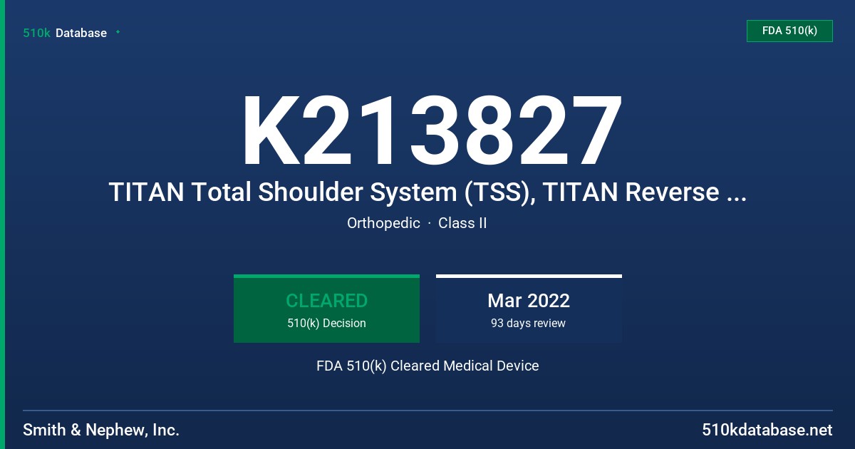 K213827 TITAN Total Shoulder System (TSS), TITAN Reverse Shoulder System (RSS), TITAN Humeral Resurfacing Arthroplasty System (HRA), Modular Radial Head System (MRH), Katalyst Bipolar Radial Head System (Katalyst) FDA 510(k) Cleared Medical Device