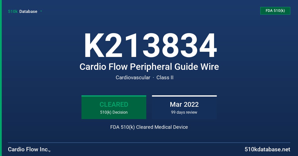 K213834 Cardio Flow Peripheral Guide Wire FDA 510(k) Cleared Medical Device