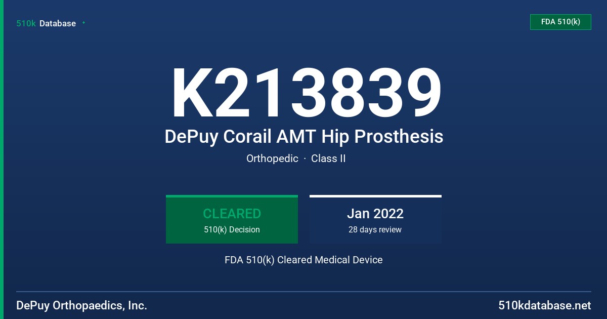 K213839 DePuy Corail AMT Hip Prosthesis FDA 510(k) Cleared Medical Device
