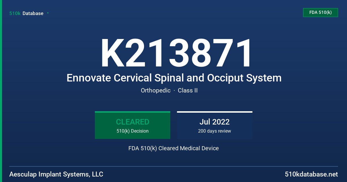 K213871 Ennovate Cervical Spinal and Occiput System FDA 510(k) Cleared Medical Device