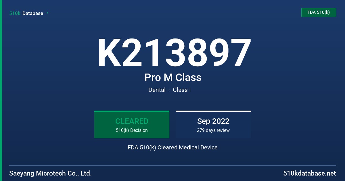 K213897 Pro M Class FDA 510(k) Cleared Medical Device