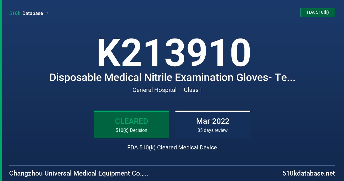 K213910 Disposable Medical Nitrile Examination Gloves- Tested for Use with Chemotherapy Drugs FDA 510(k) Cleared Medical Device