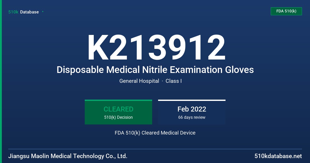 K213912 Disposable Medical Nitrile Examination Gloves FDA 510(k) Cleared Medical Device