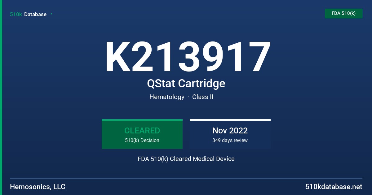 K213917 QStat Cartridge FDA 510(k) Cleared Medical Device