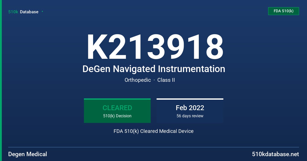 K213918 DeGen Navigated Instrumentation FDA 510(k) Cleared Medical Device