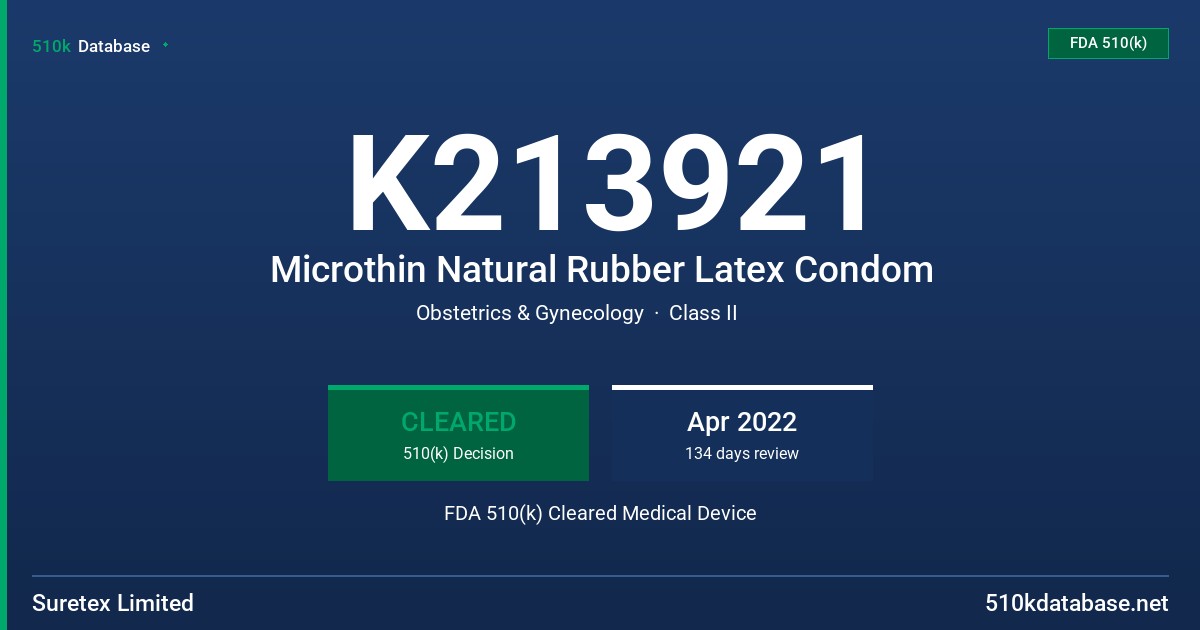 K213921 Microthin Natural Rubber Latex Condom FDA 510(k) Cleared Medical Device