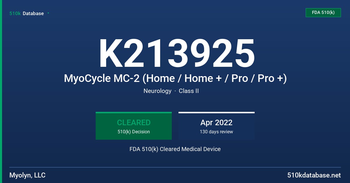 K213925 MyoCycle MC-2 (Home / Home + / Pro / Pro +) FDA 510(k) Cleared Medical Device