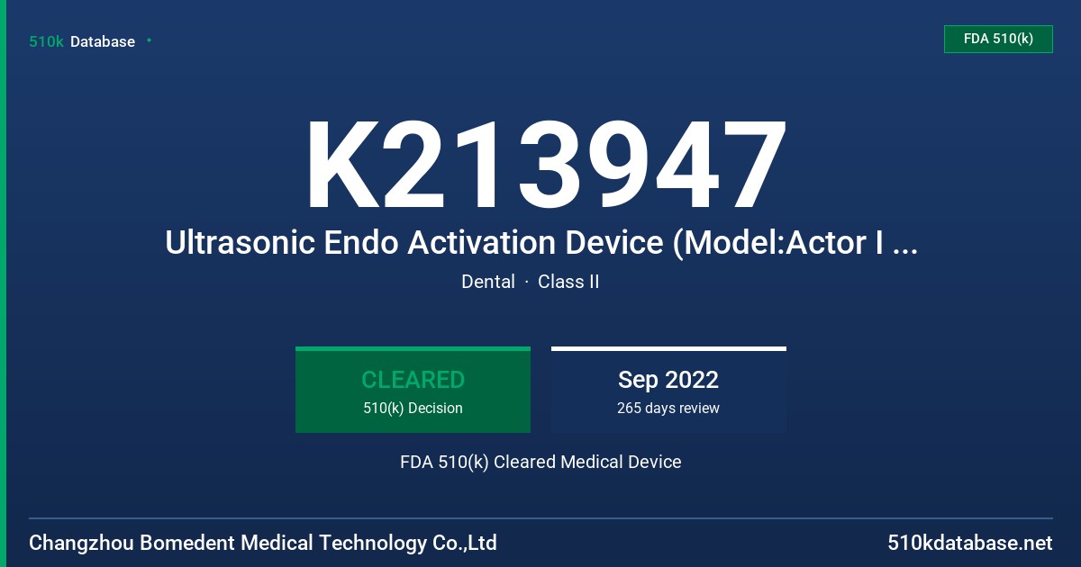 K213947 Ultrasonic Endo Activation Device (Model:Actor I pro) FDA 510(k) Cleared Medical Device