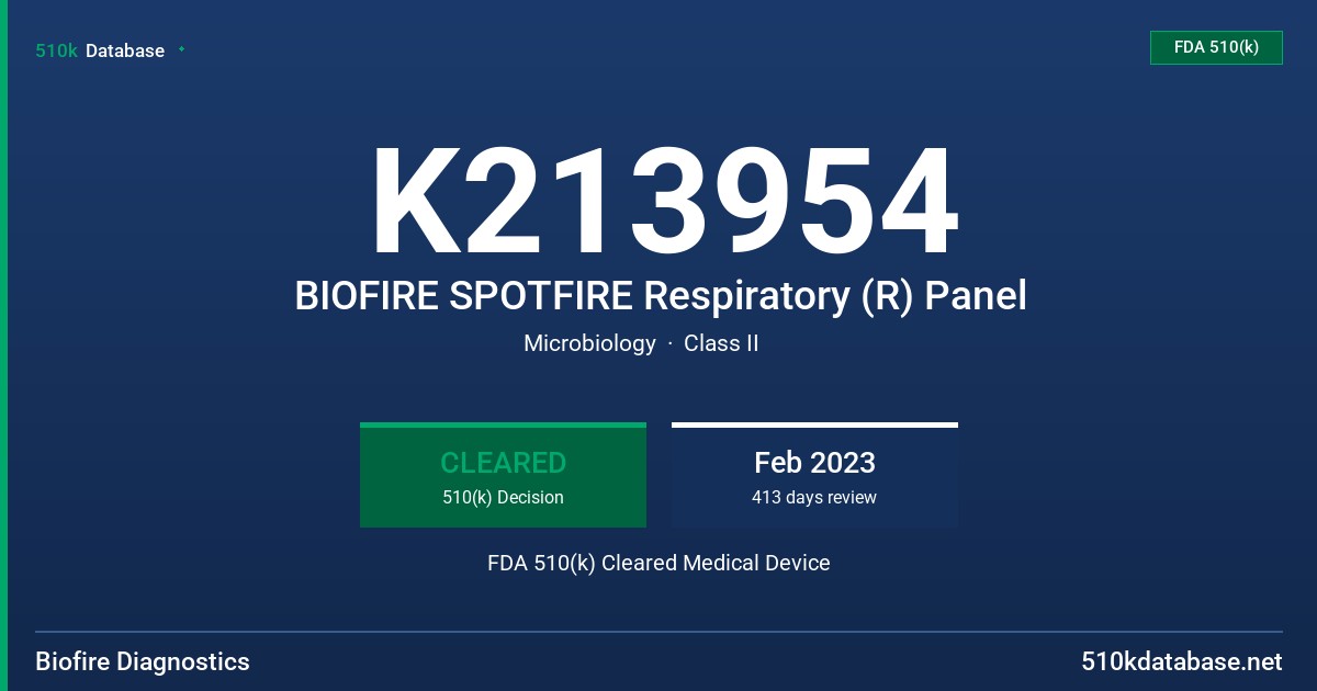 K213954 BIOFIRE SPOTFIRE Respiratory (R) Panel FDA 510(k) Cleared Medical Device
