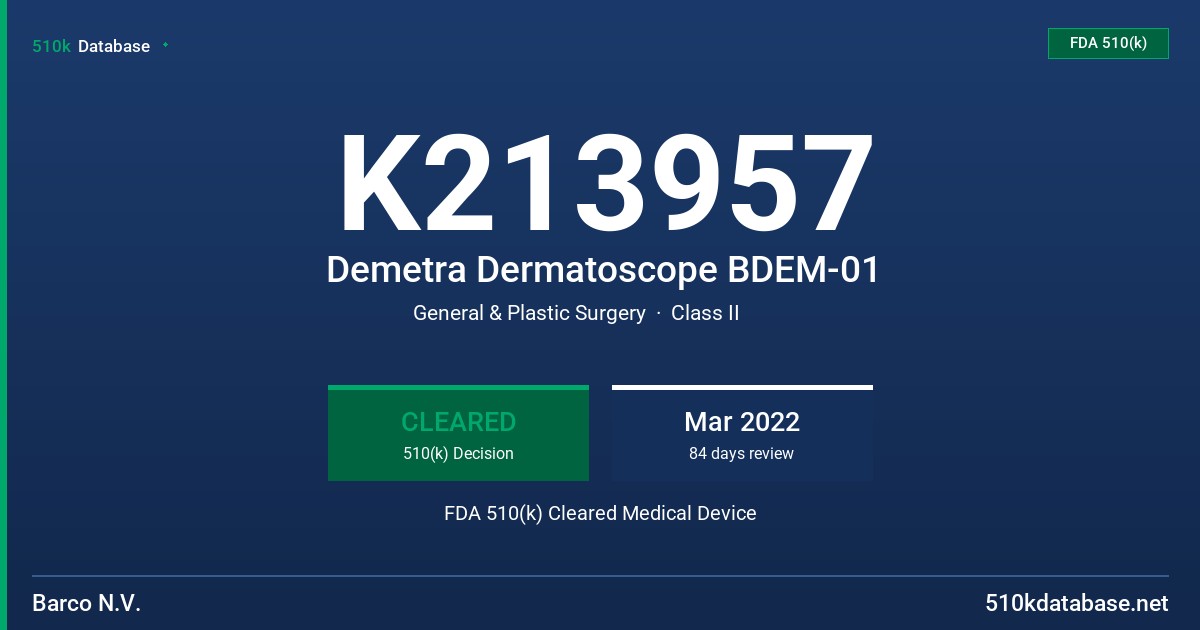 K213957 Demetra Dermatoscope BDEM-01 FDA 510(k) Cleared Medical Device
