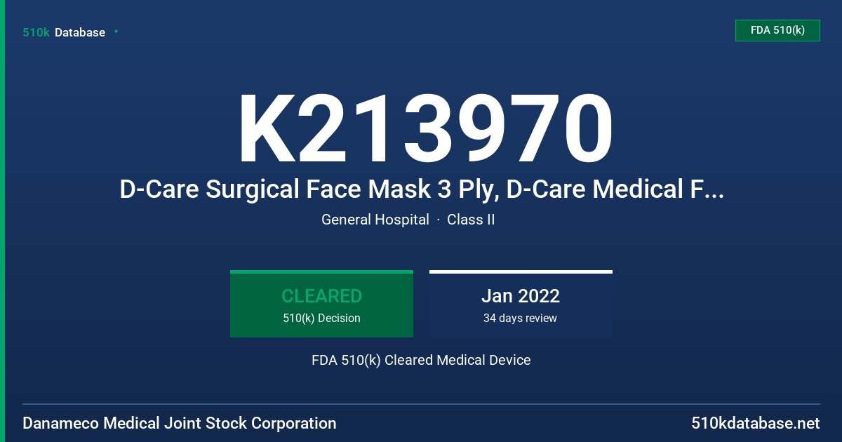 K213970 D-Care Surgical Face Mask 3 Ply, D-Care Medical Face Mask 3 Ply FDA 510(k) Cleared Medical Device
