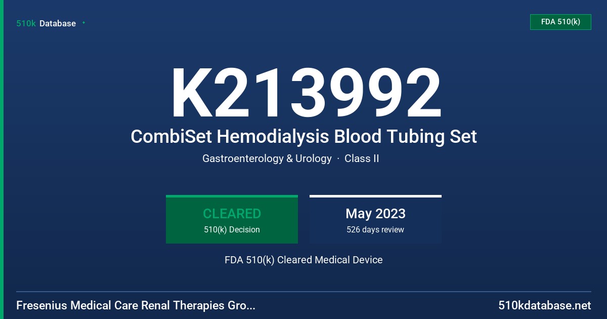 K213992 CombiSet Hemodialysis Blood Tubing Set FDA 510(k) Cleared Medical Device