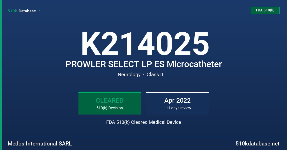K214025 PROWLER SELECT LP ES Microcatheter FDA 510(k) Cleared Medical Device