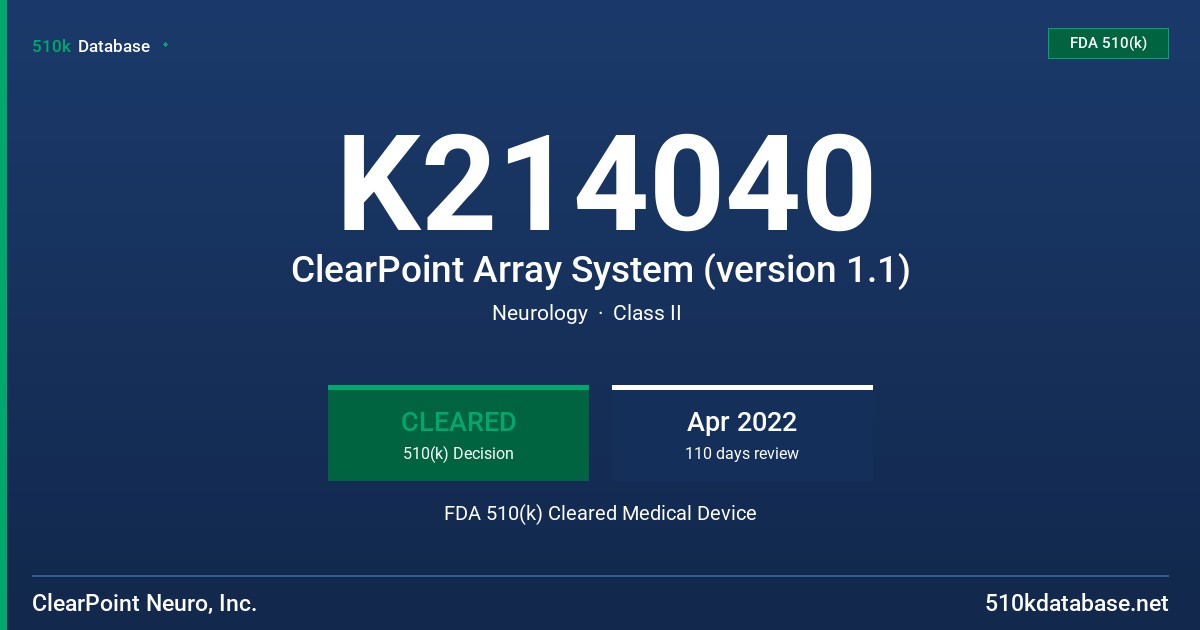 K214040 ClearPoint Array System (version 1.1) FDA 510(k) Cleared Medical Device