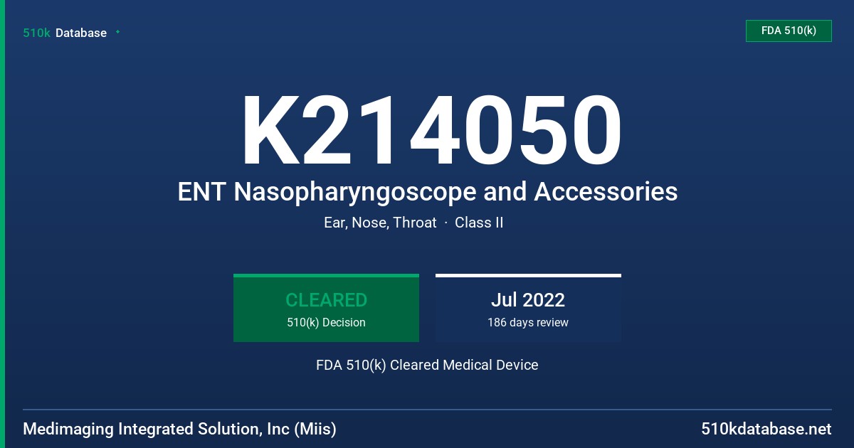 K214050 ENT Nasopharyngoscope and Accessories FDA 510(k) Cleared Medical Device