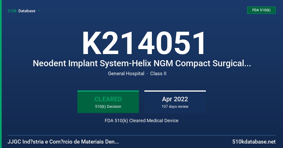 K214051 Neodent Implant System-Helix NGM Compact Surgical Kit Cases FDA 510(k) Cleared Medical Device