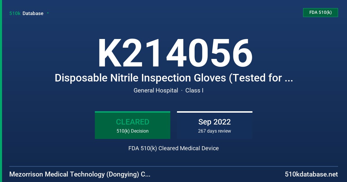 K214056 Disposable Nitrile Inspection Gloves (Tested for Use with Chemotherapy Drugs) FDA 510(k) Cleared Medical Device