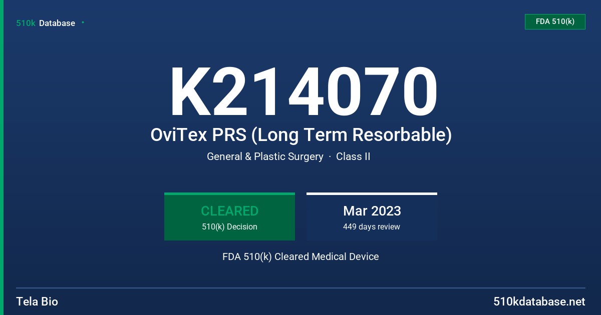 K214070 OviTex PRS (Long Term Resorbable) FDA 510(k) Cleared Medical Device