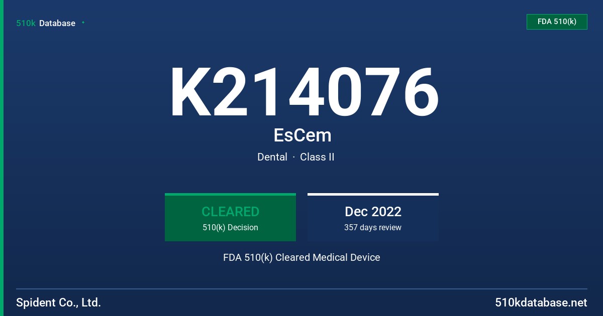 K214076 EsCem FDA 510(k) Cleared Medical Device