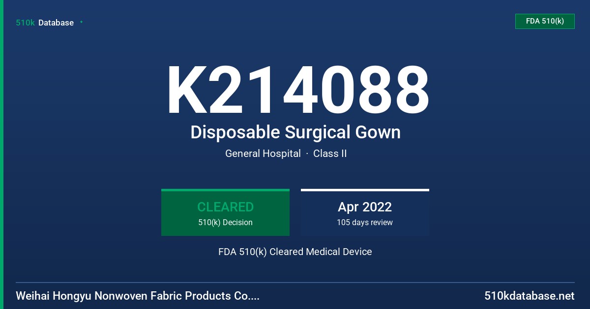 K214088 Disposable Surgical Gown FDA 510(k) Cleared Medical Device