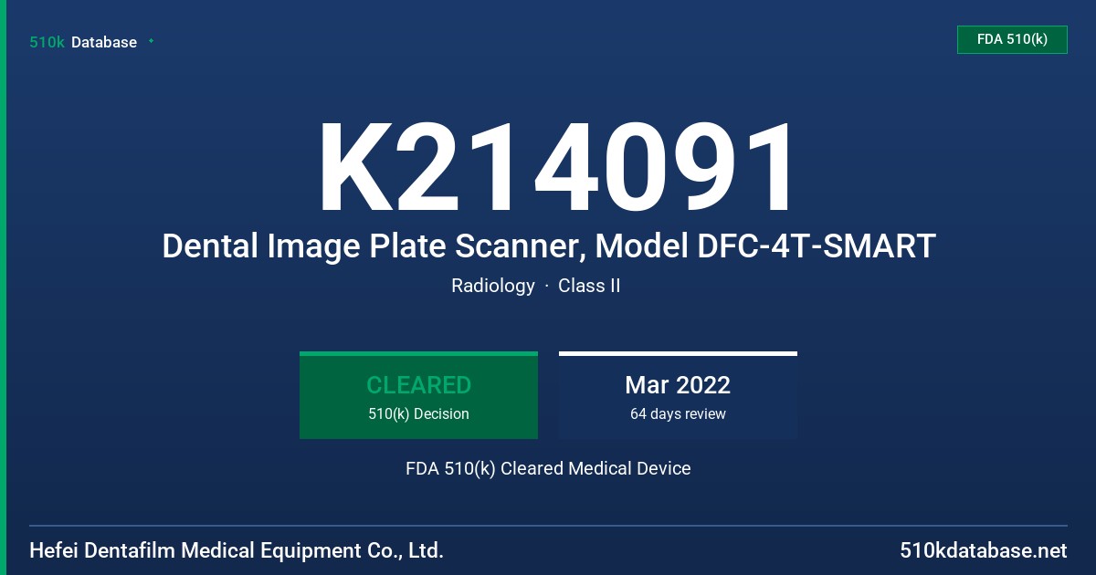 K214091 Dental Image Plate Scanner, Model DFC-4T-SMART FDA 510(k) Cleared Medical Device
