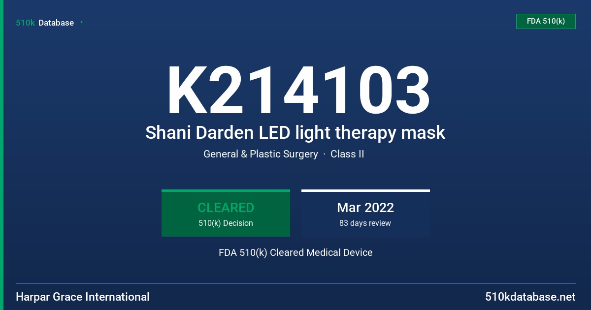 K214103 Shani Darden LED light therapy mask FDA 510(k) Cleared Medical Device