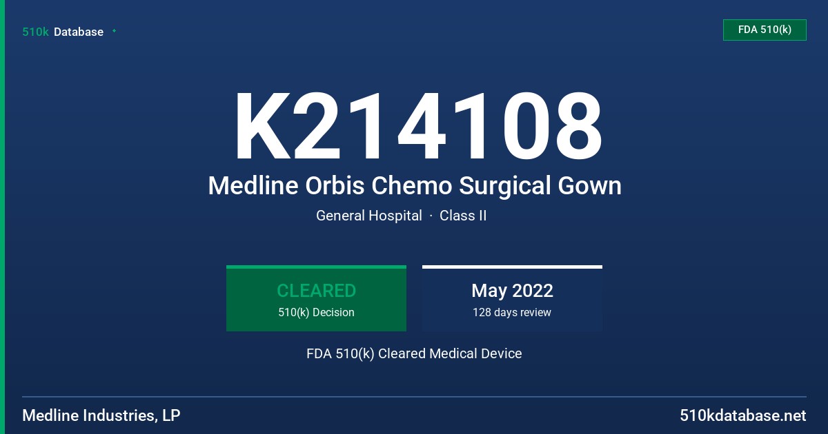 K214108 Medline Orbis Chemo Surgical Gown FDA 510(k) Cleared Medical Device