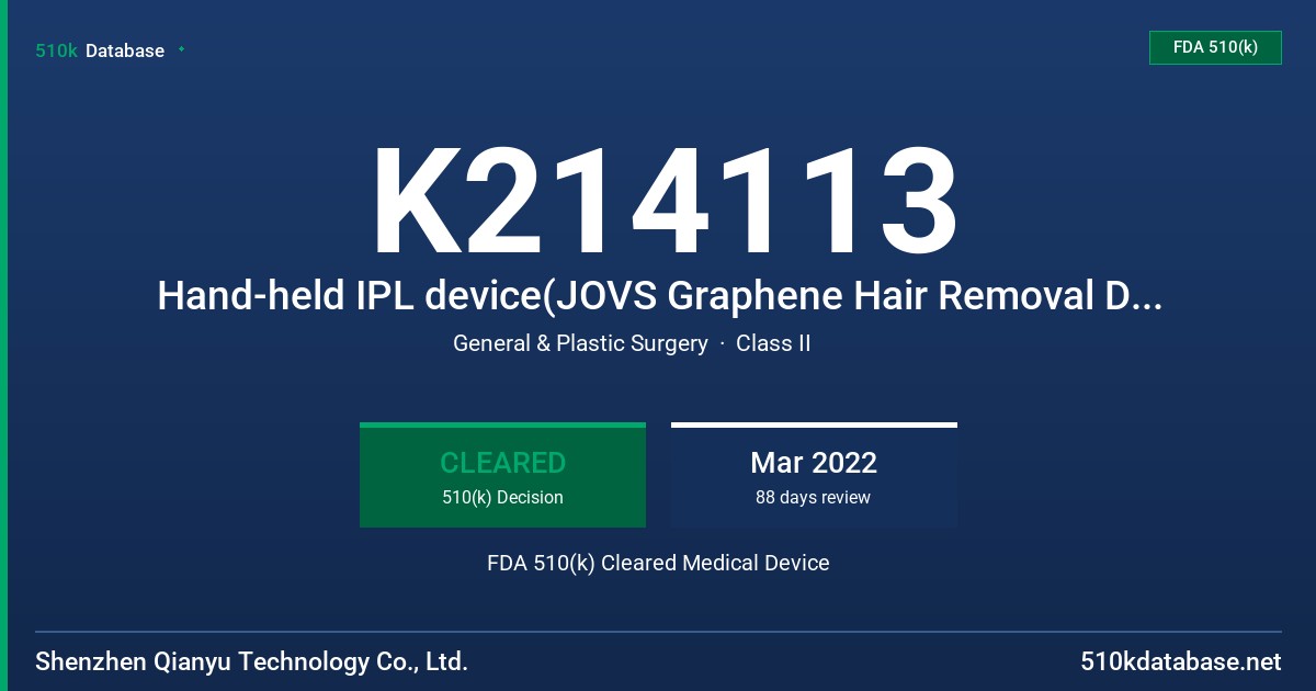 K214113 Hand-held IPL device(JOVS Graphene Hair Removal Device) FDA 510(k) Cleared Medical Device