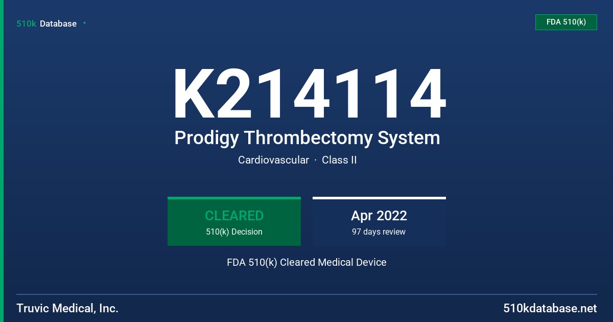 K214114 Prodigy Thrombectomy System FDA 510(k) Cleared Medical Device