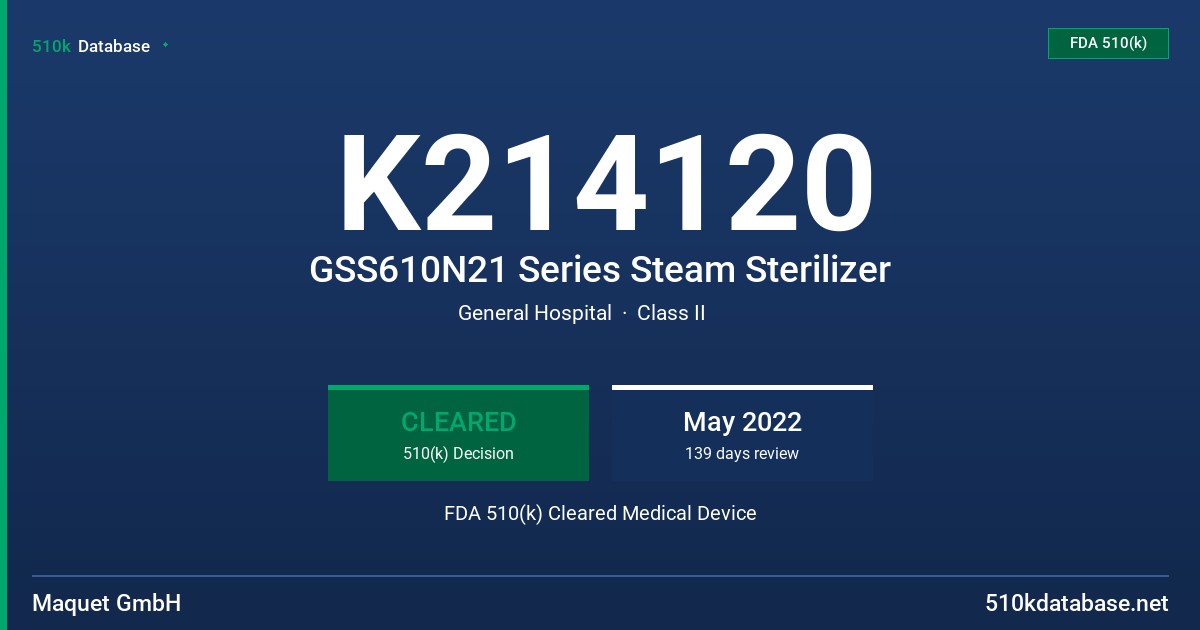 K214120 GSS610N21 Series Steam Sterilizer FDA 510(k) Cleared Medical Device