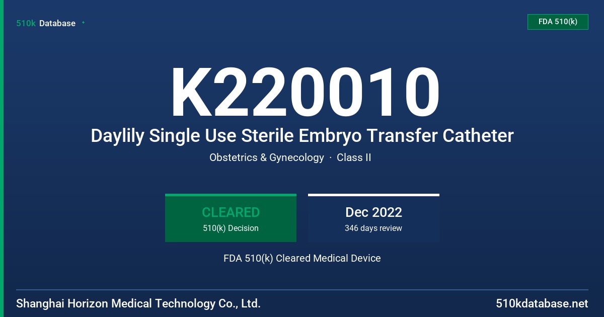 K220010 Daylily Single Use Sterile Embryo Transfer Catheter FDA 510(k) Cleared Medical Device