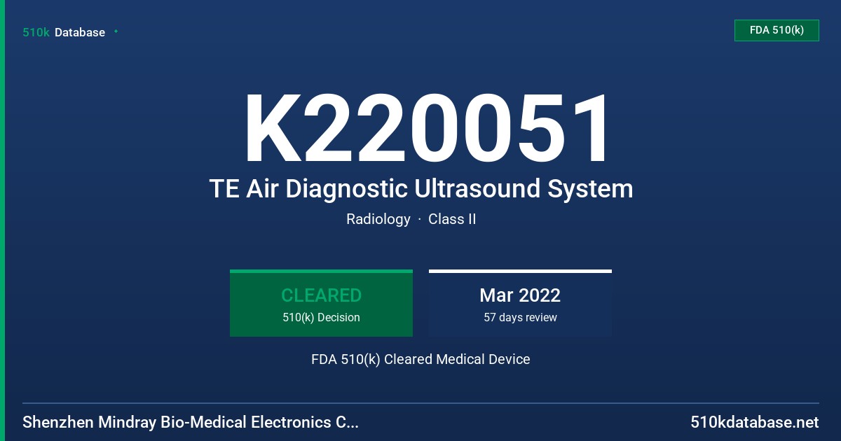 K220051 TE Air Diagnostic Ultrasound System FDA 510(k) Cleared Medical Device