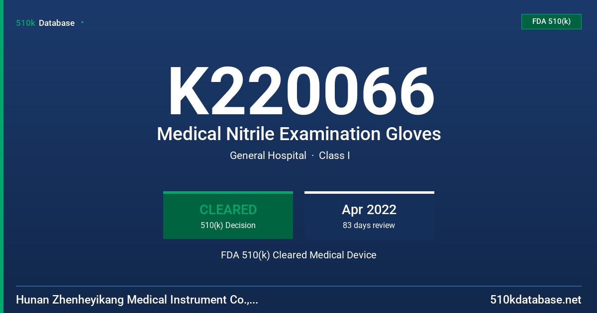 K220066 Medical Nitrile Examination Gloves FDA 510(k) Cleared Medical Device