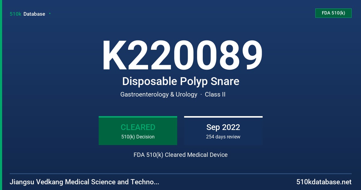 K220089 Disposable Polyp Snare FDA 510(k) Cleared Medical Device