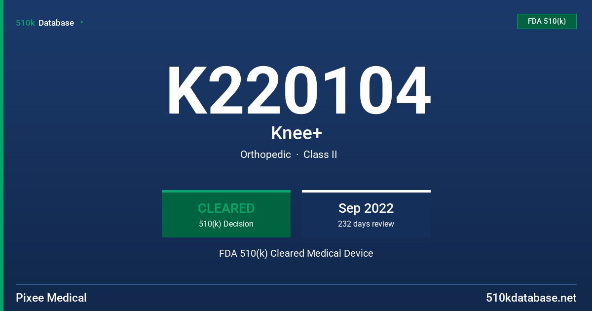 K220104 Knee+ FDA 510(k) Cleared Medical Device