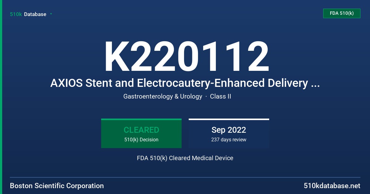 K220112 AXIOS Stent and Electrocautery-Enhanced Delivery System FDA 510(k) Cleared Medical Device