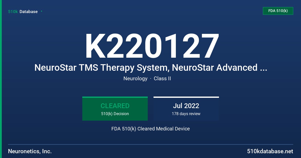 K220127 NeuroStar TMS Therapy System, NeuroStar Advanced Therapy System, NeuroStar, NeuroStar Advanced Therapy for Mental Health FDA 510(k) Cleared Medical Device