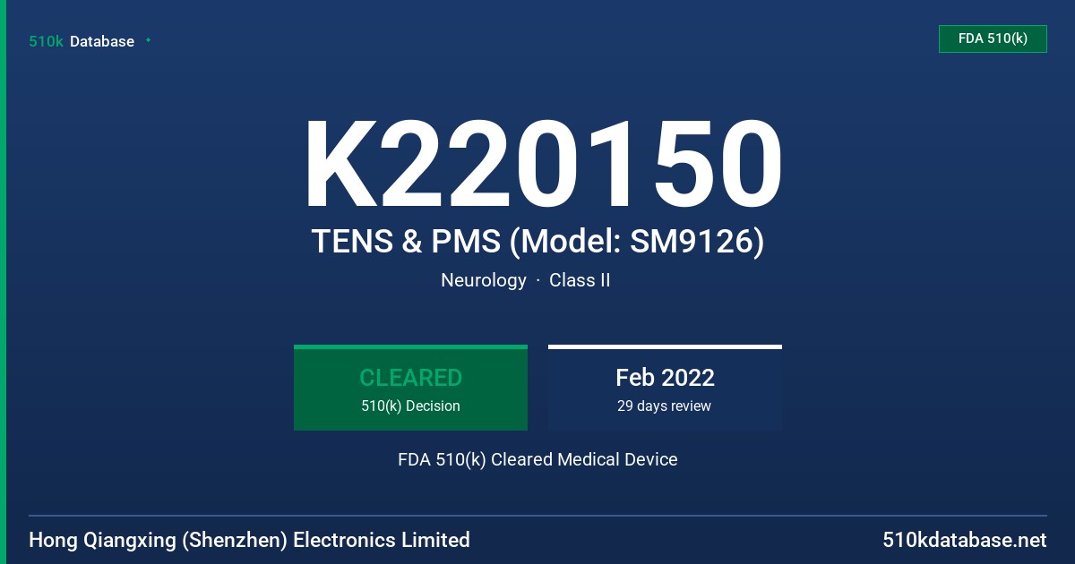 K220150 TENS & PMS (Model: SM9126) FDA 510(k) Cleared Medical Device